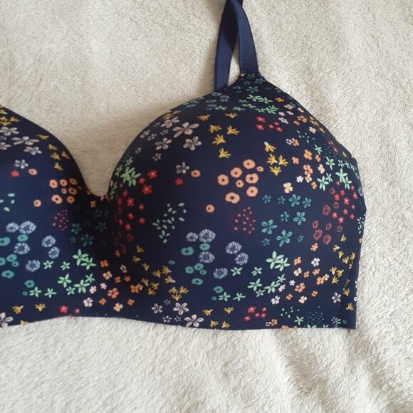 Knix Women's Size 7 Navy Floral WingWoman Contour Wireless Lightly Padded Bra - Picture 2 of 7